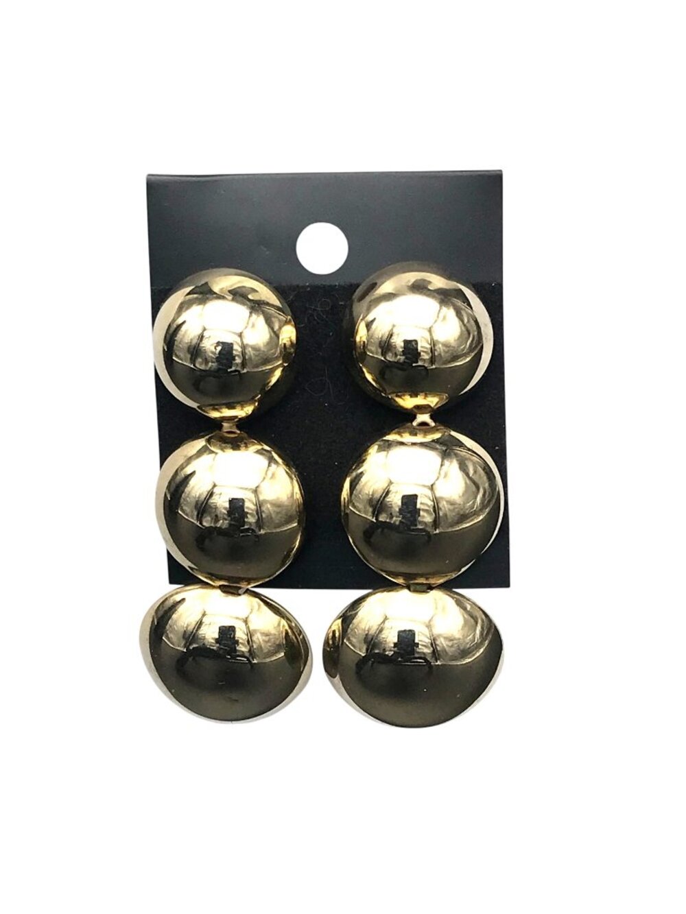 Dramatic Polished Dome Earrings, Gold Tone Graduated Triple Drop Shiny Vintage
